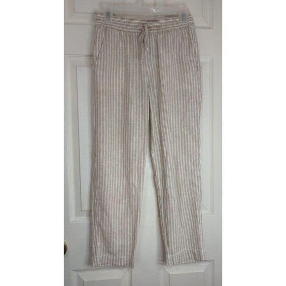 Gap Pants Beige Ivory XS Easy Pant Striped Elastic Waist Linen Blend Summer - Picture 1 of 8
